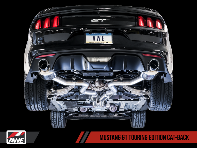 15-17 Ford Mustang GT AWE Tuning 3015-33084 S550 Cat-Back Exhaust - Touring Edition (Diamond Black Tips)