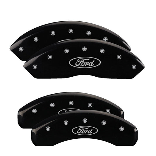 04-09 Ford F-150 MGP 10009SFRDBK 4 Caliper Covers Engraved Front & Rear Oval logo/Ford Black Finish Silver Characters