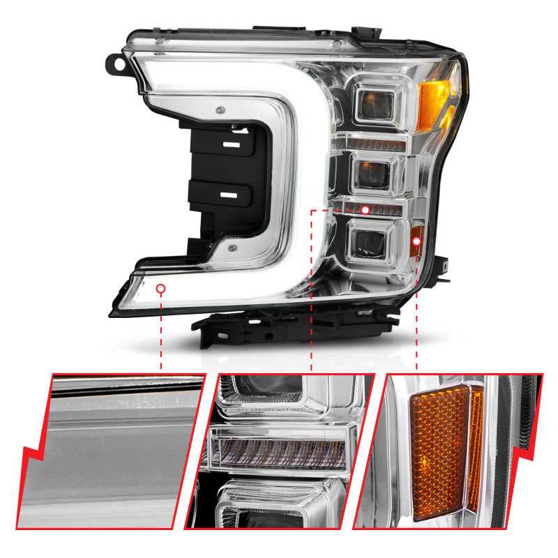 18-20 Ford F-150 ANZO 111521 Full LED C-Bar Projector Headlights - Chrome w/ Sequential Signal (Factory Halogen Model)