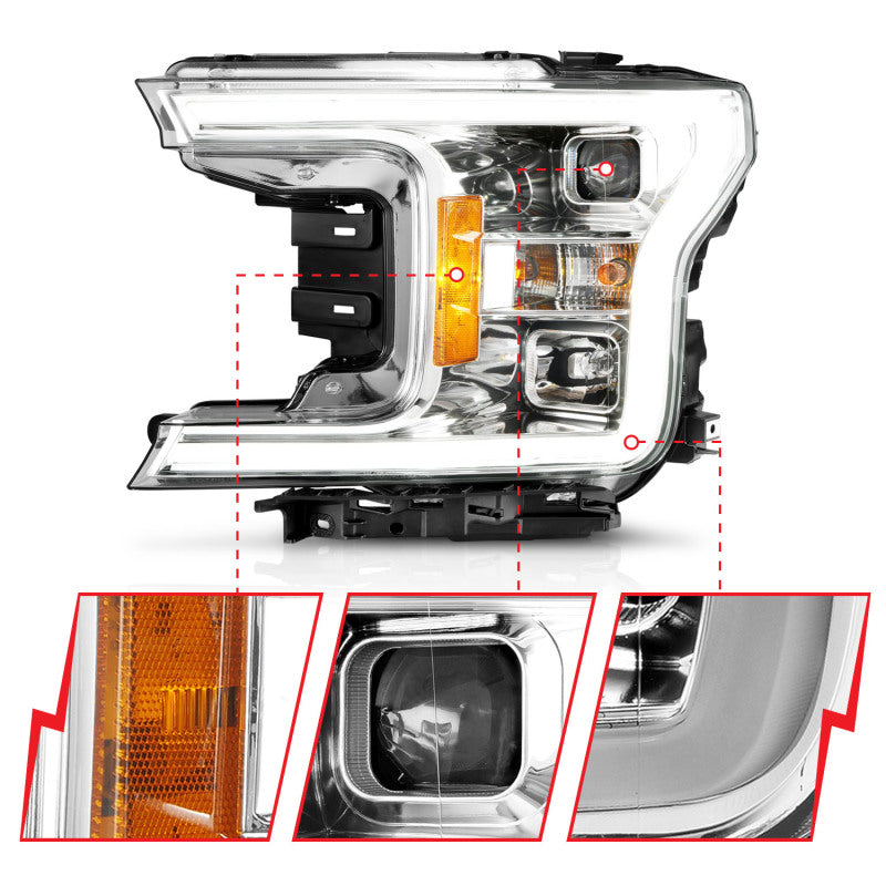 18-20 Ford F-150 Anzo 111399 Projector Plank Style Switchback Headlights Chrome