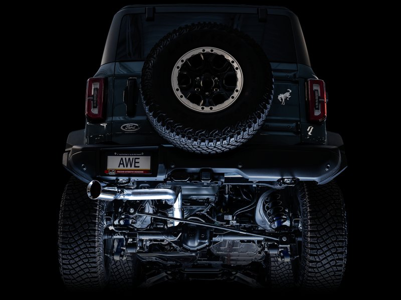 21-23 Ford Bronco V6 2.3L & 2.7L EB AWE Tuning 3015-22789 0FG Single Rear Exit Exhaust w/ Chrome Silver Tip & Bash Guard