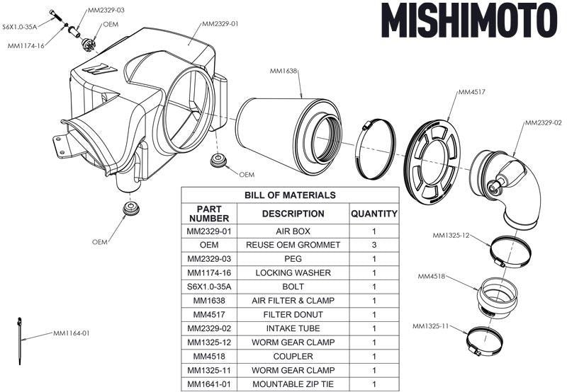 19-23 Ford Ranger I4 Mishimoto MMAI-RGR-19 Performance Air Intake w/ Oiled Filter