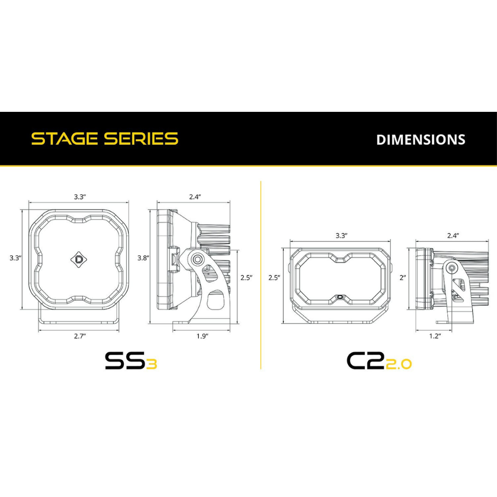 15-20 Ford F-150  / 17-20 Raptor Diode Dynamics DD6574 Stage Series Backlit Ditch Light Kit - Yellow Combo