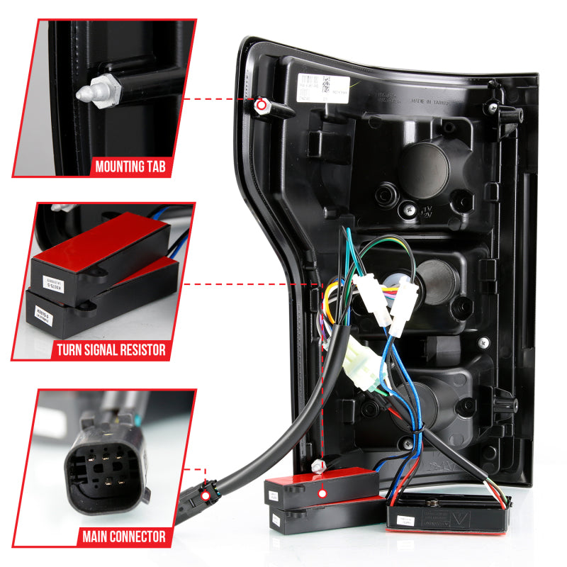 18-20 Ford F-150 ANZO 311314 Full LED Tail Lights - Black w/ Sequential Signal (Red Light Bar)