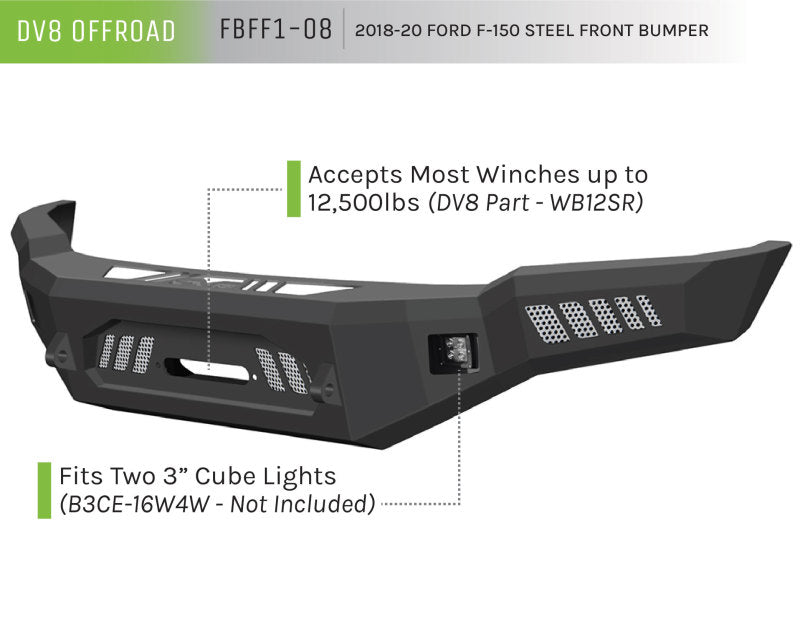 18-20 Ford F-150 DV8 Offroad FBFF1-08 Steel Front Bumper w/ Light Holes