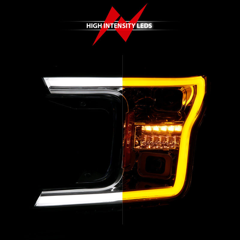 18-20 Ford F-150 ANZO 111571 Full LED Projector Plank Style Headlights - Chrome w/ Initiation & Sequential (For Factory Halogen Models Only)