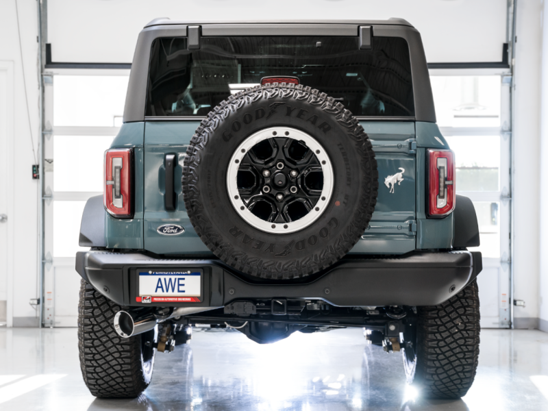 21-23 Ford Bronco V6 2.3L & 2.7L EB AWE Tuning 3015-22789 0FG Single Rear Exit Exhaust w/ Chrome Silver Tip & Bash Guard