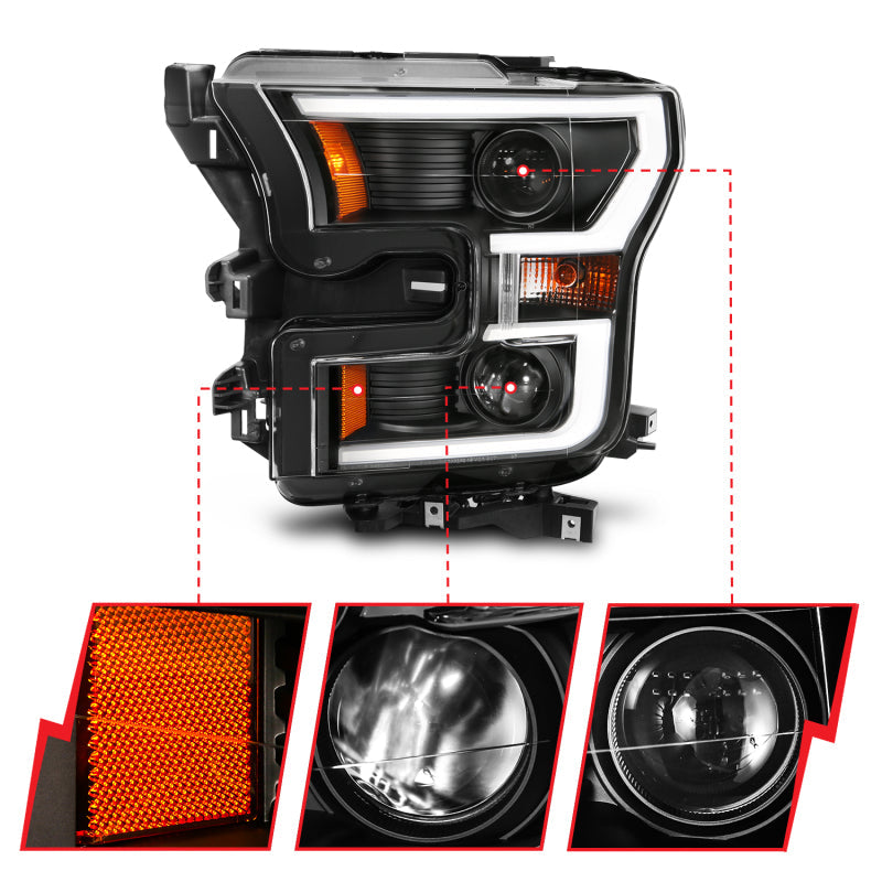 15-20 Ford F-150 V6/V8 Anzo 111357 Projector Plank Style Switchback Headlights Black / Amber