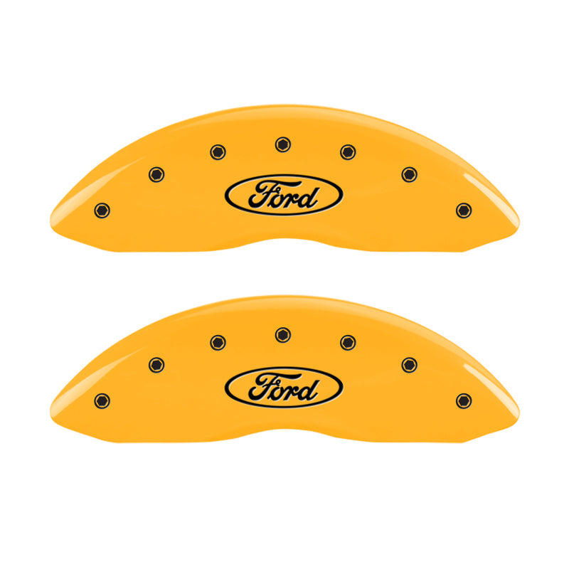 10-11 Ford F-150 MGP 10090SFRDYL 4 Caliper Covers Engraved Front & Rear Oval Logo/Ford Yellow Finish Black Character