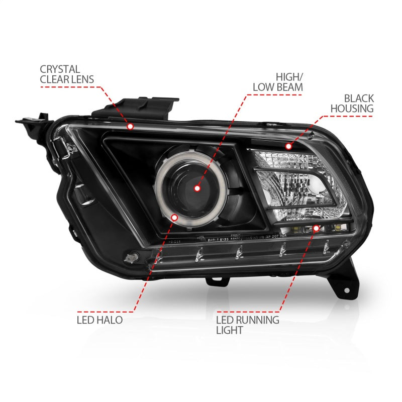 10-14 Ford Mustang ANZO 121323 Projector Headlights w/ Halo Black (CCFL)