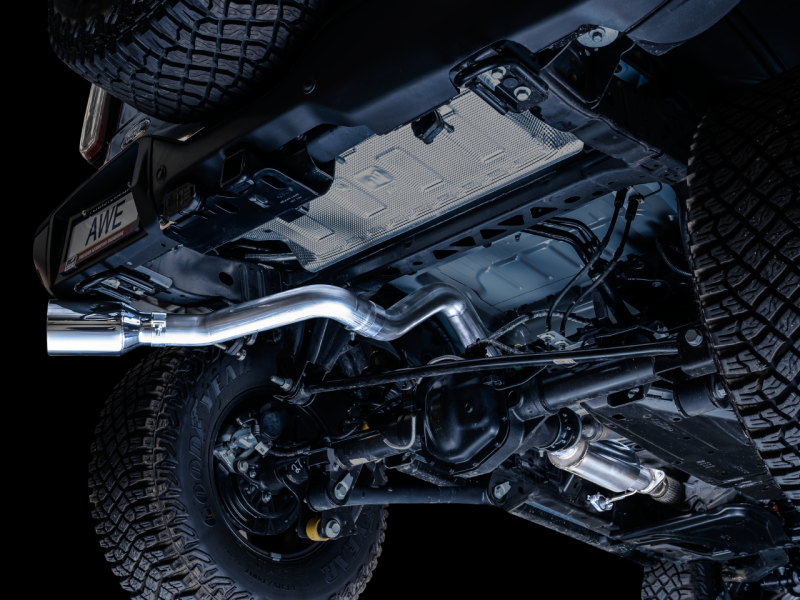 21-23 Ford Bronco V6 2.3L & 2.7L EB AWE Tuning 3015-22789 0FG Single Rear Exit Exhaust w/ Chrome Silver Tip & Bash Guard