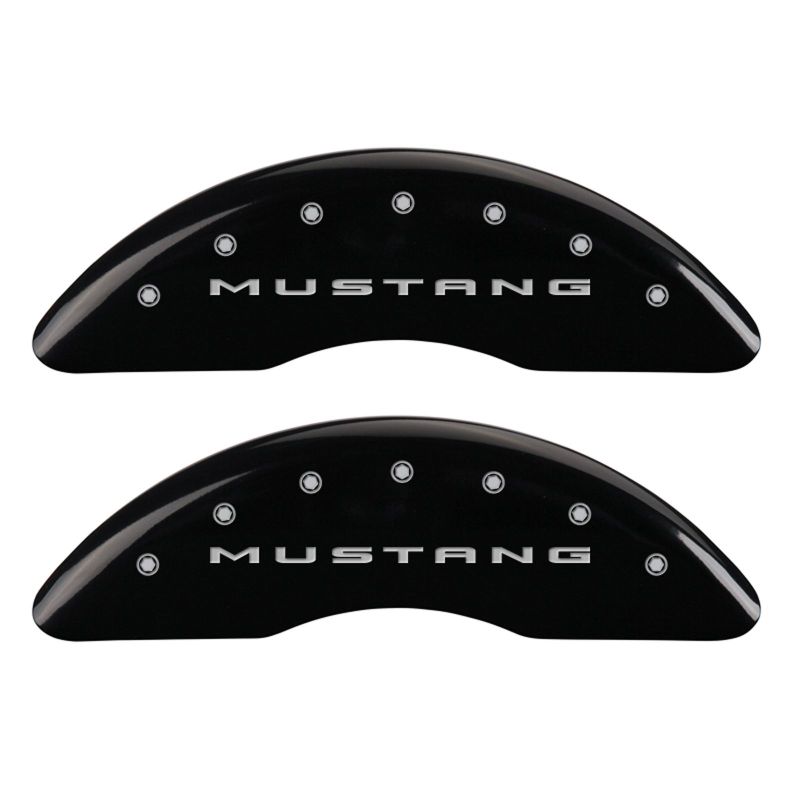 15-20 Ford Mustang MGP 10200SM52BK 4 Caliper Covers Engraved Front 2015/Mustang Engraved Rear 2015/5.0 Black Finish Silver Character