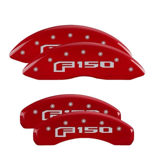 21-25 Ford F-150 MGP 10256SF16RD 4 Caliper Covers Engraved Front & Rear F-150 Logo Red Finish Silver Characters