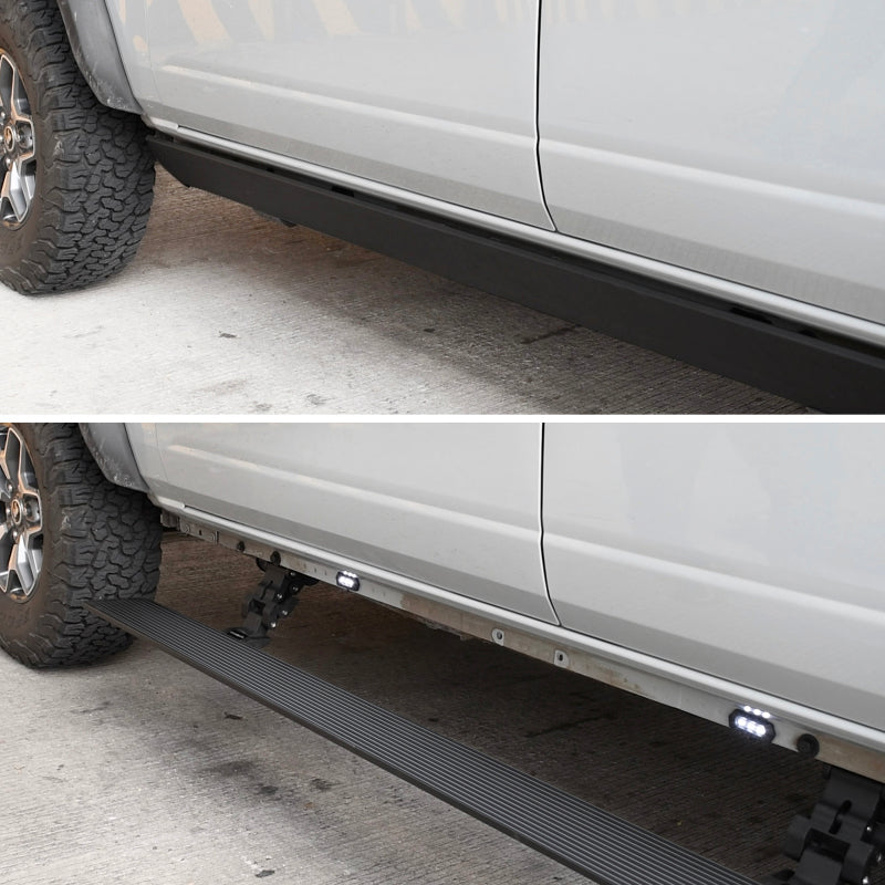 21-24 Ford Bronco 4DR Go Rhino 20412974PC E-BOARD E1 Electric Running Board Kit No Drill Tex. Black (Two Brackets Per Side)