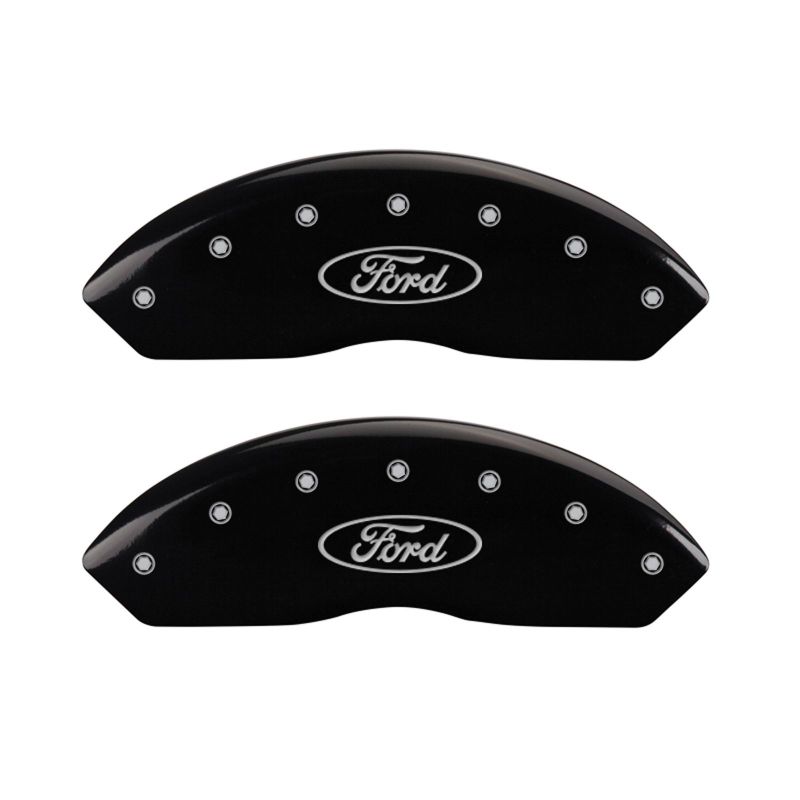 10-14 Ford Mustang MGP 10198SFRDBK 4 Caliper Covers Engraved Front & Rear Oval logo/Ford Black Finish Silver Characters