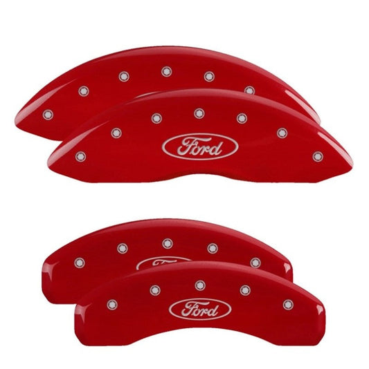 21-25 Ford F-150 MGP 10256SFRDRD 4 Caliper Covers Engraved Front & Rear Ford Oval Logo Red Finish Silver Character