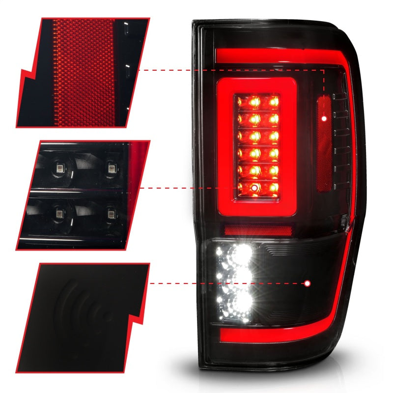 19-23 Ford Ranger ANZO 311447 Full LED Taillights w/ Lightbar Sequential Signal Black Housing - Smoke Lens