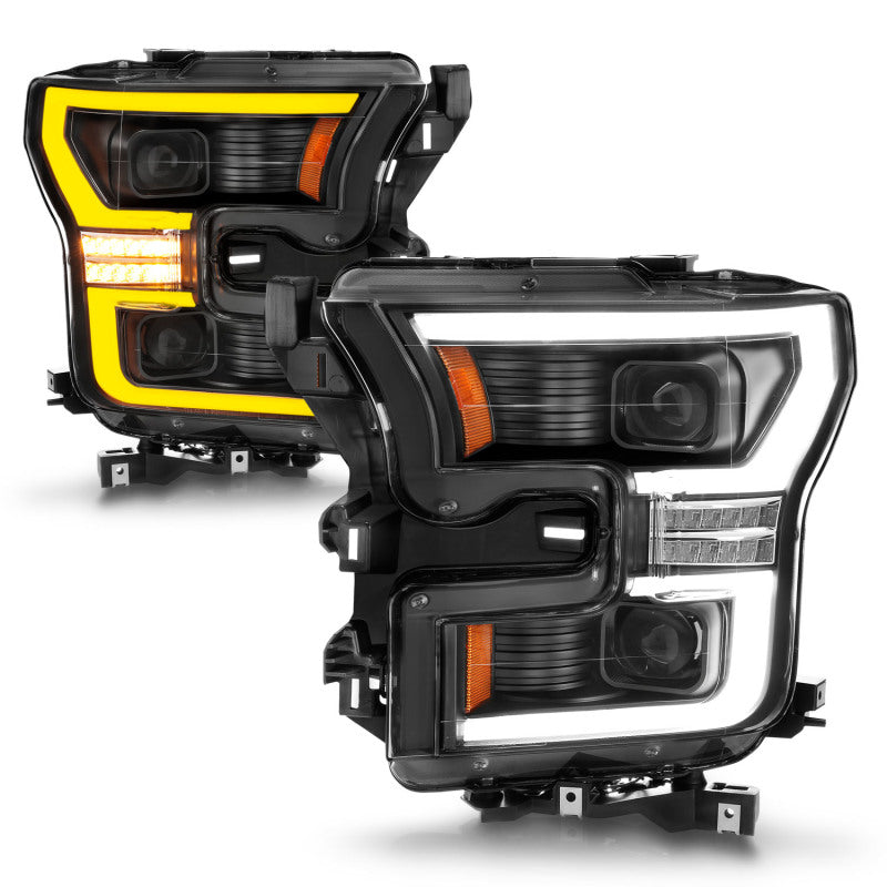 15-17 Ford F-150 ANZO 111547 Full LED Projector Plank Style Switchback Headlights - Black (For Halogen Models Only)
