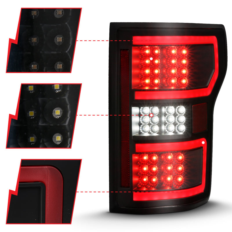 18-20 Ford F-150 ANZO 311314 Full LED Tail Lights - Black w/ Sequential Signal (Red Light Bar)