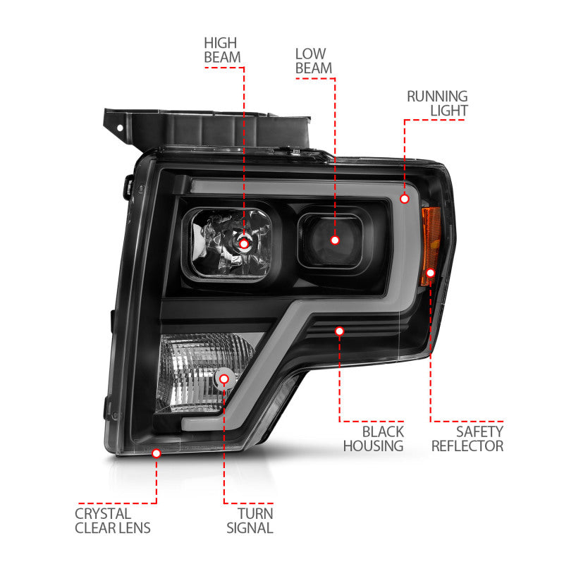 09-14 Ford F-150 ANZO 111443 Projector Light Bar H.L Black Amber