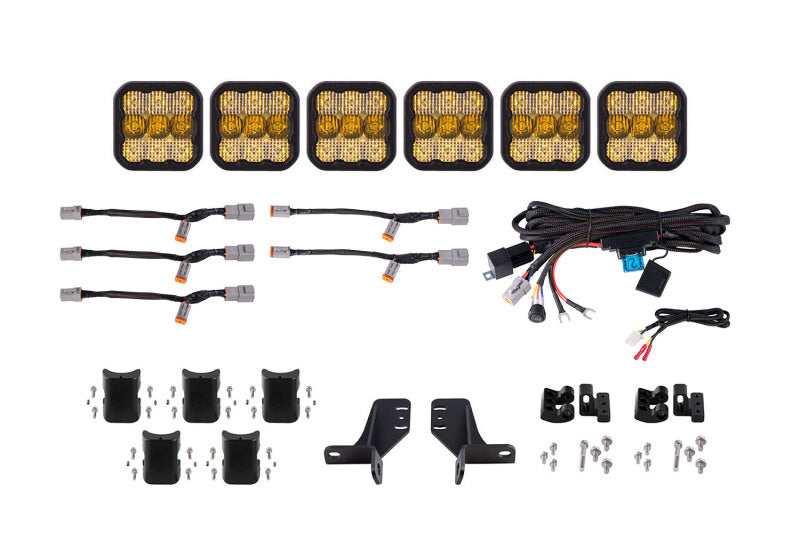 21-25 Ford Bronco Diode Dynamics DD7271 SS5 6-Pod CrossLink Grille Lightbar Kit Pro - Yellow Combo