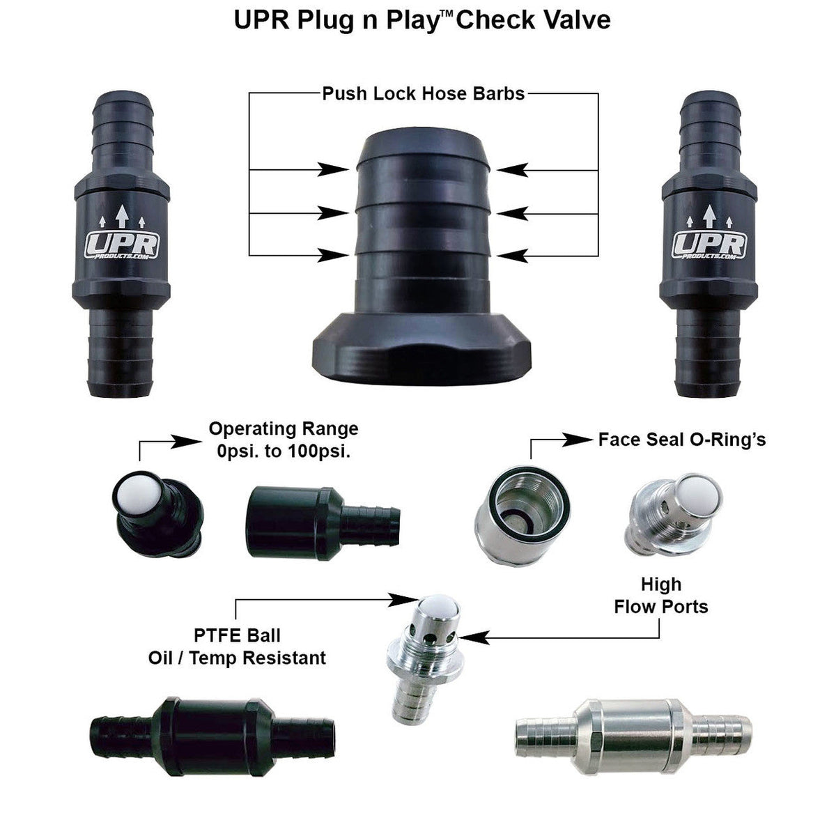 UPR 5044-02 Pro Series 1/2" 14mm Billet Check Valve - 0psi Cracking 0-100psi Operating Pressure